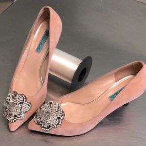Blush Pink, Embellished beaded toe, 1.5” kitten heel.
